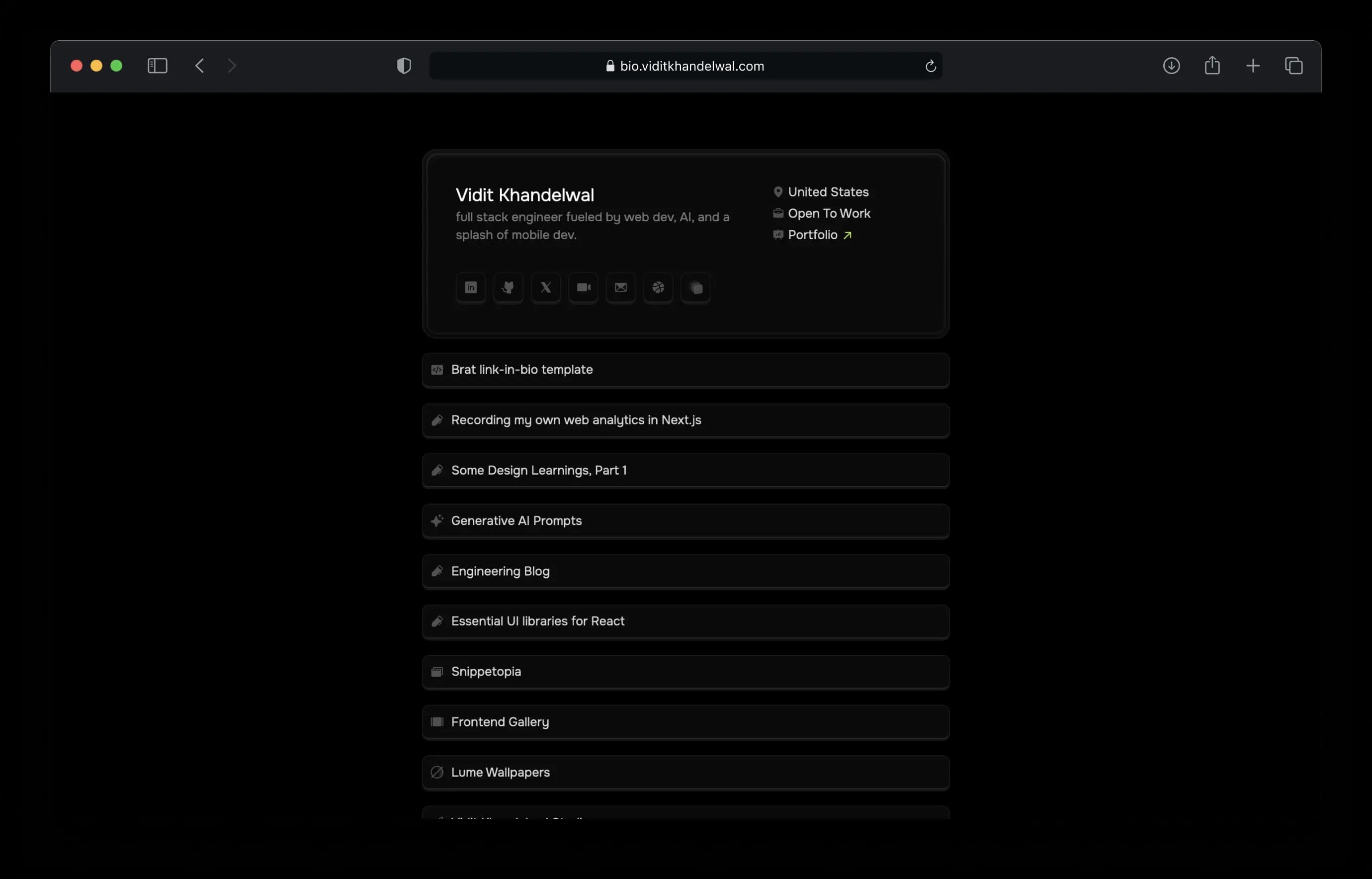 Link in bio, 2024 version screenshot